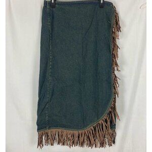 Tantrums Denim Wrap Fringe Western Long Skirt  Women's Medium.